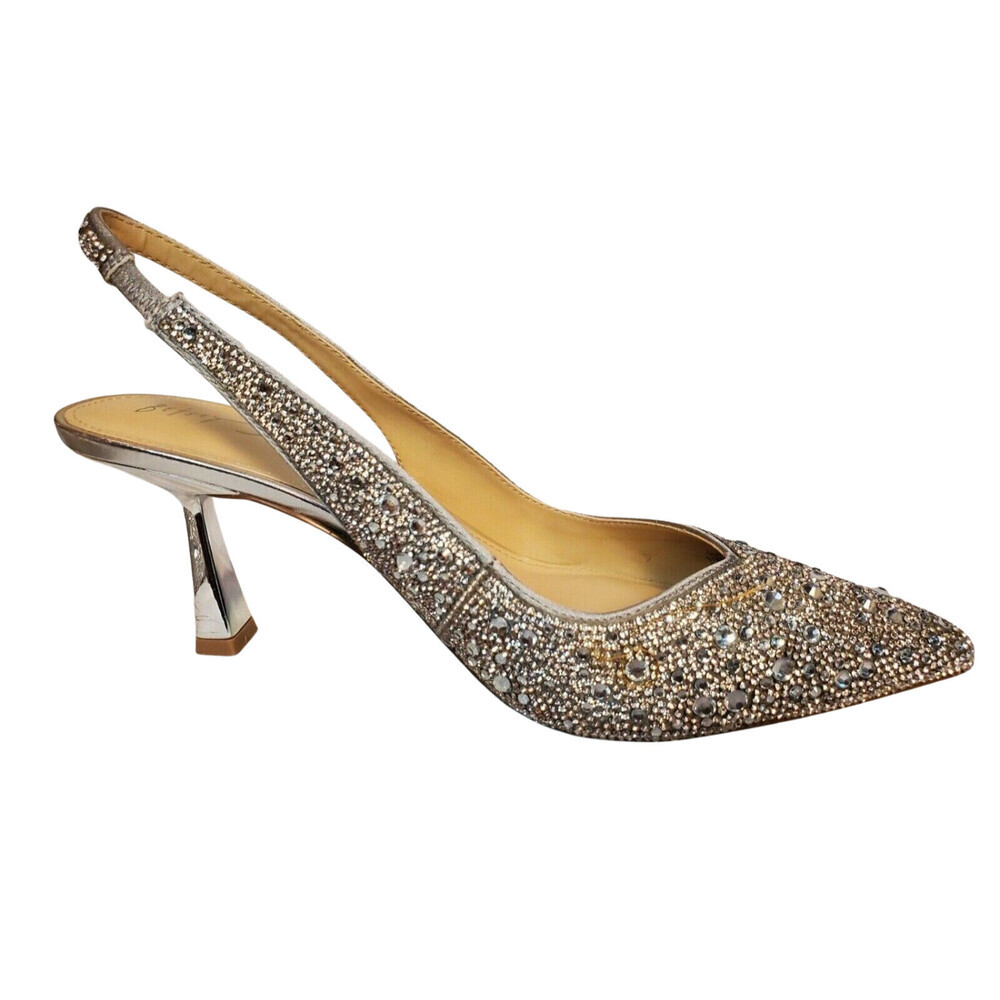 Betsey Johnson Mya Pump Womens 8 Silver Rhinestone Pointed Toe Spool Heel GAL726